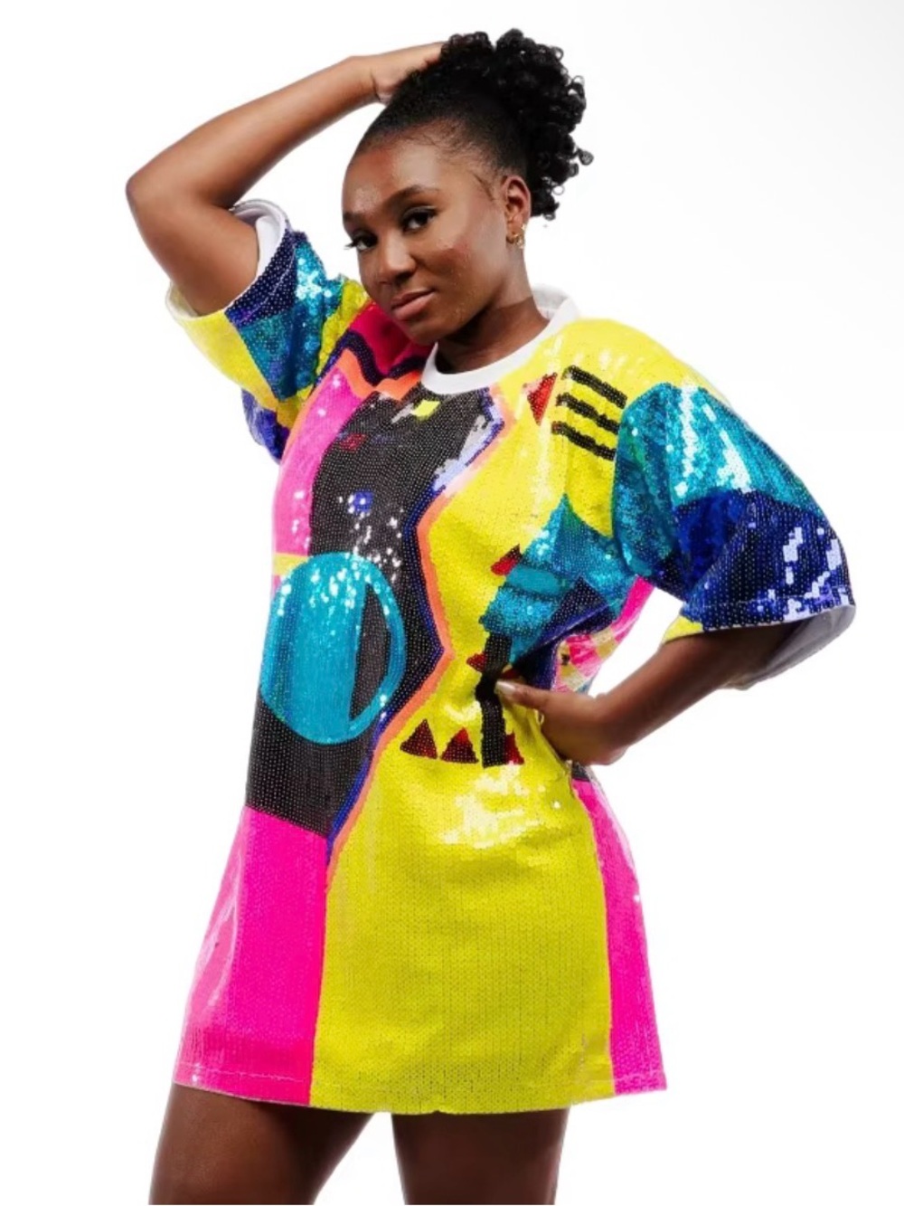 Sequin Colorblock Shift Dress in Bright Multi